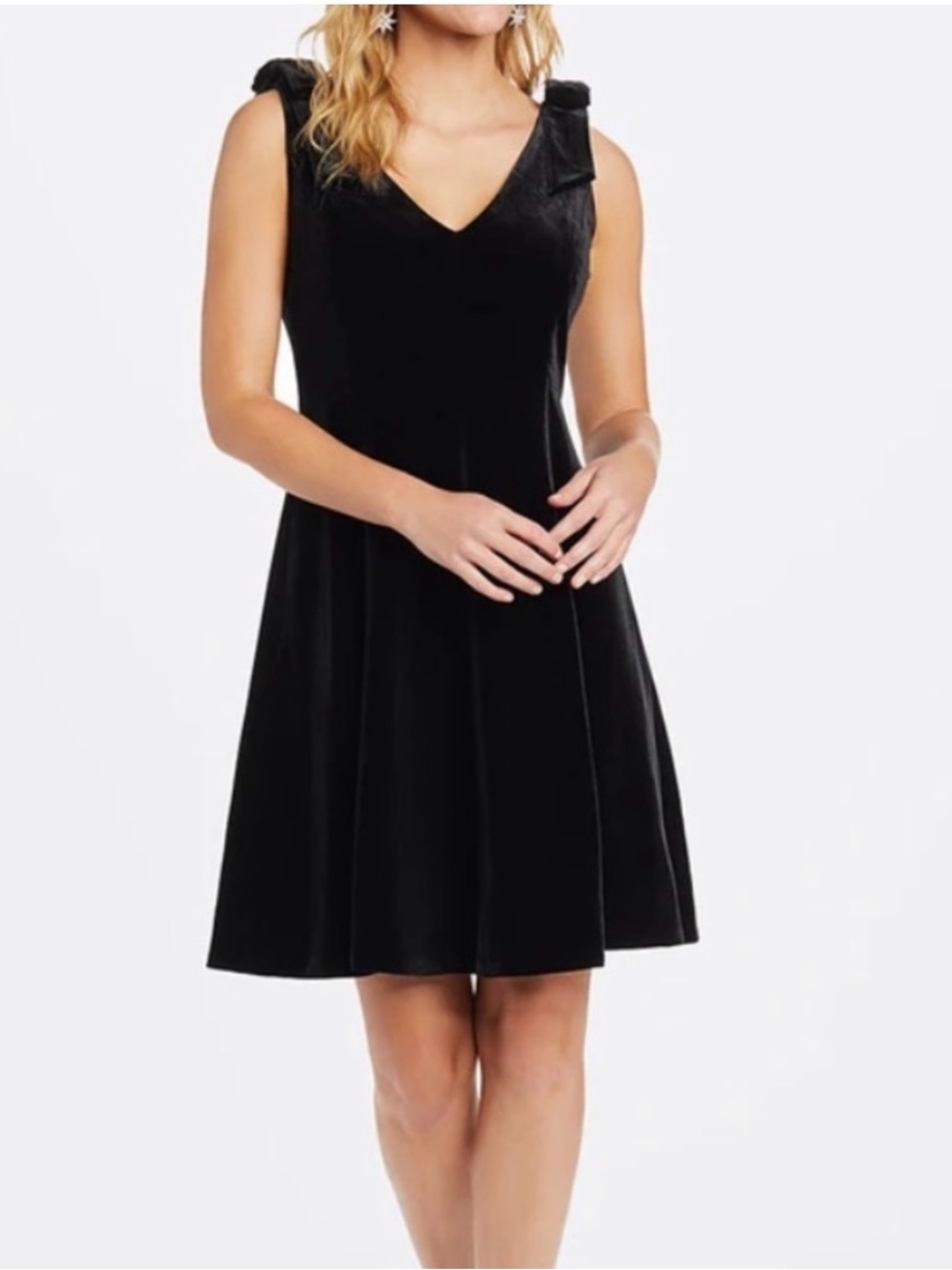 Draper James Black Velvet V-Neck Mini Cocktail Dress with Bow Straps Size 12